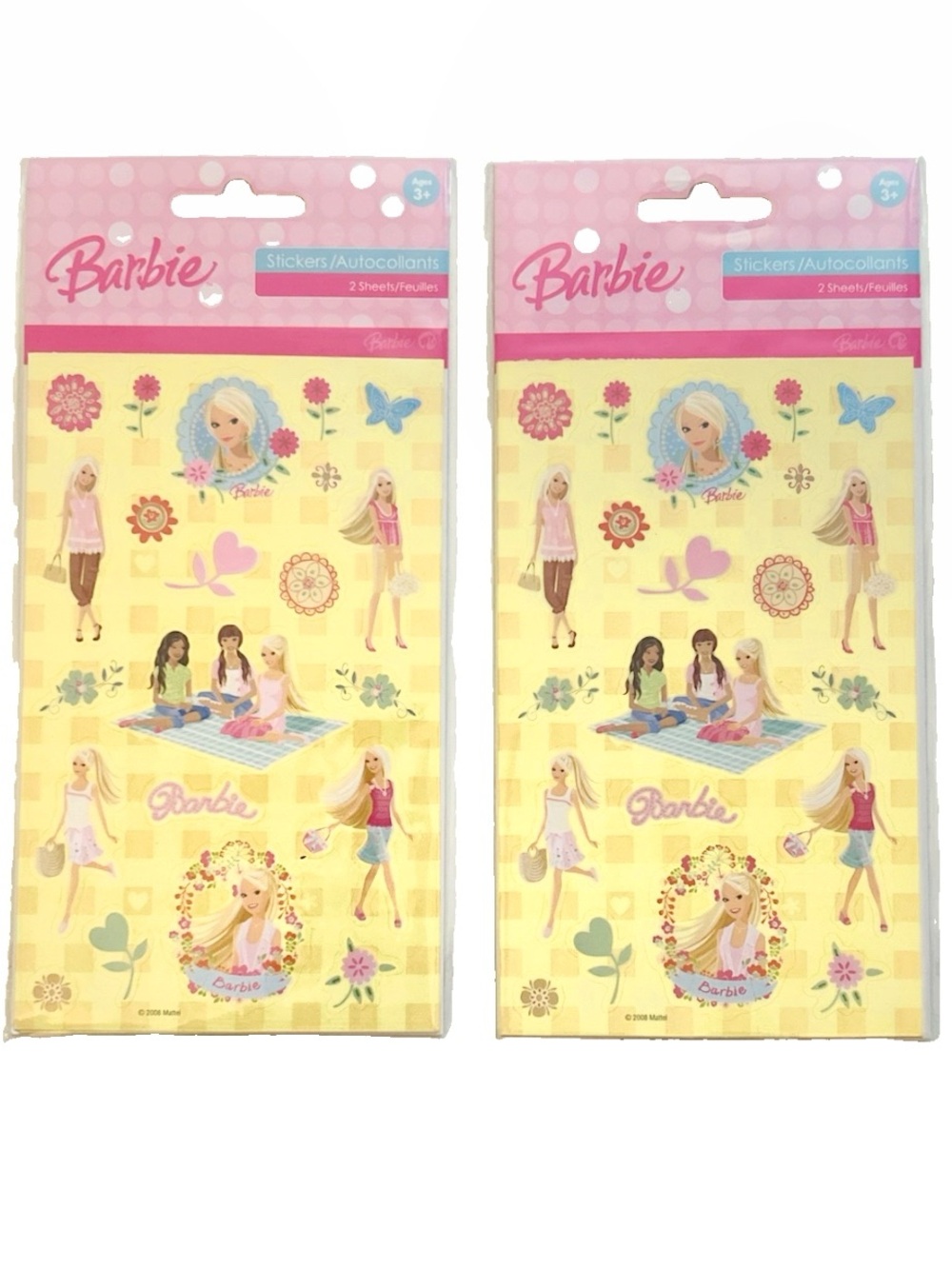 Barbie Sandylion Stickers 2008 Mattel 2 Packs Picnic Flowers Butterfly Yellow